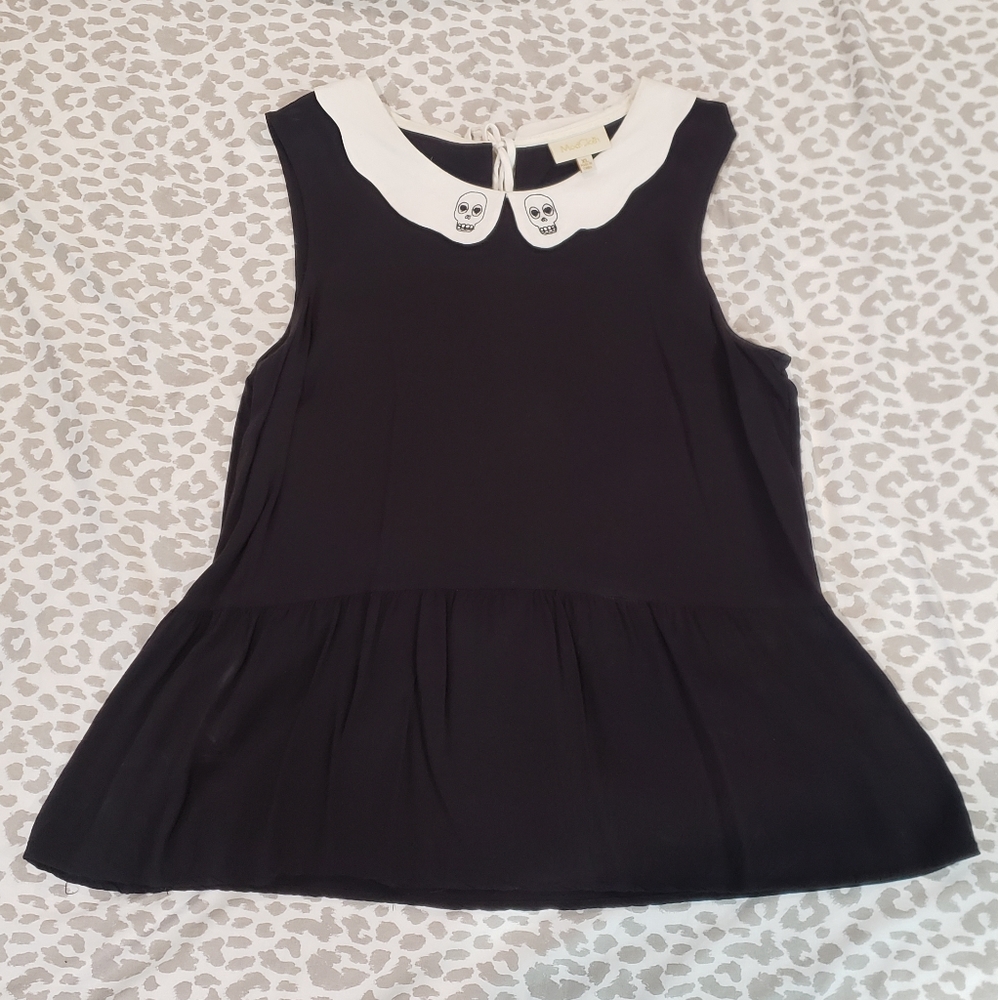 Modcloth Skull Peterpan Collar Blouse XL